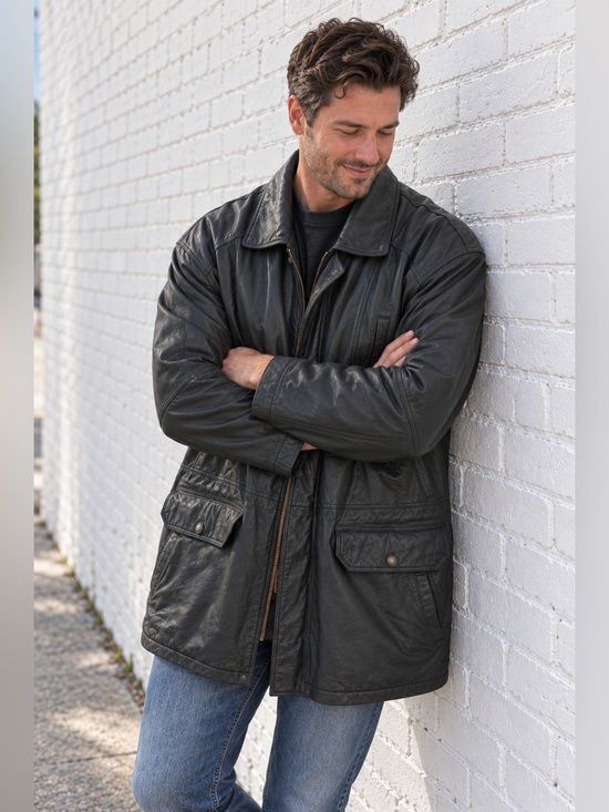 Vintage Other - Vintage Black Leather fall Winter Jacket Coat Mens size XL 1990s grunge slouchy